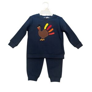 NWT Adventurewear 360 Blue Turkey Appliqué Sweatshirt Pants Set 18M Thanksgiving